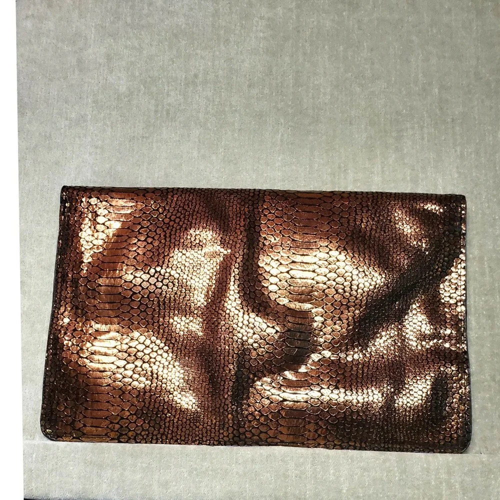 Moda Luxe Bronze Metallic Snakeskin Embossed Leather Envelope Clutch Bag